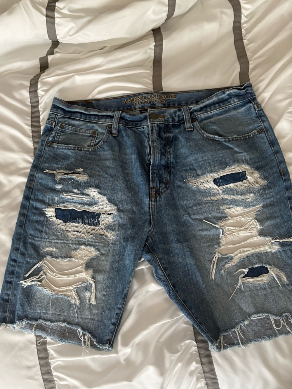 American Eagle Outfitters Distressed Medium Blue Denim Cutoff Shorts